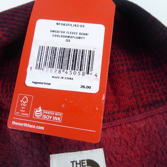 North Face Sweater Fleece Plaid Beanie Hat Cap NWT - Picture 4 of 5